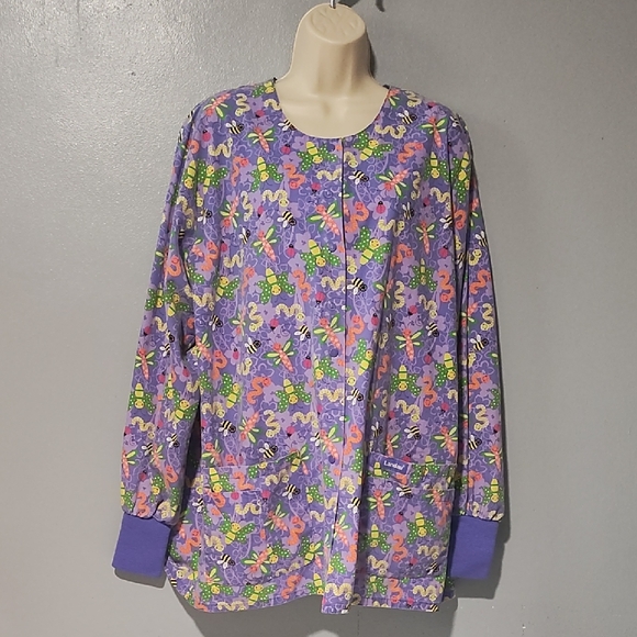 Butterfly 🦋  Bees 🐝 Worms 🐛 Ladybug 🐞 Print Women's Nurse Scrub Jacket - Picture 4 of 17